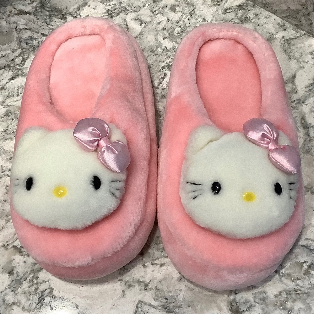 Vintage Sanrio 2001 Hello Kitty Pink Plush Slippers Girl's 4/5 Large